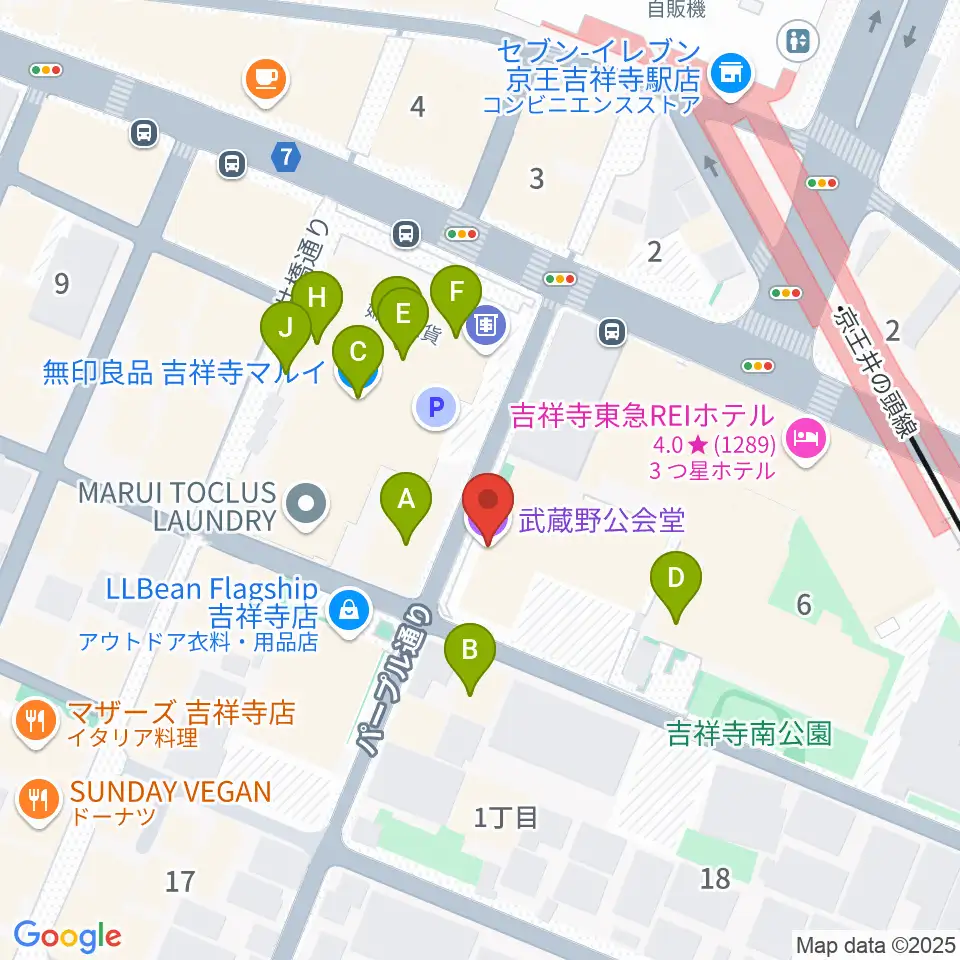 武蔵野公会堂周辺のファミレス・ファーストフード一覧地図