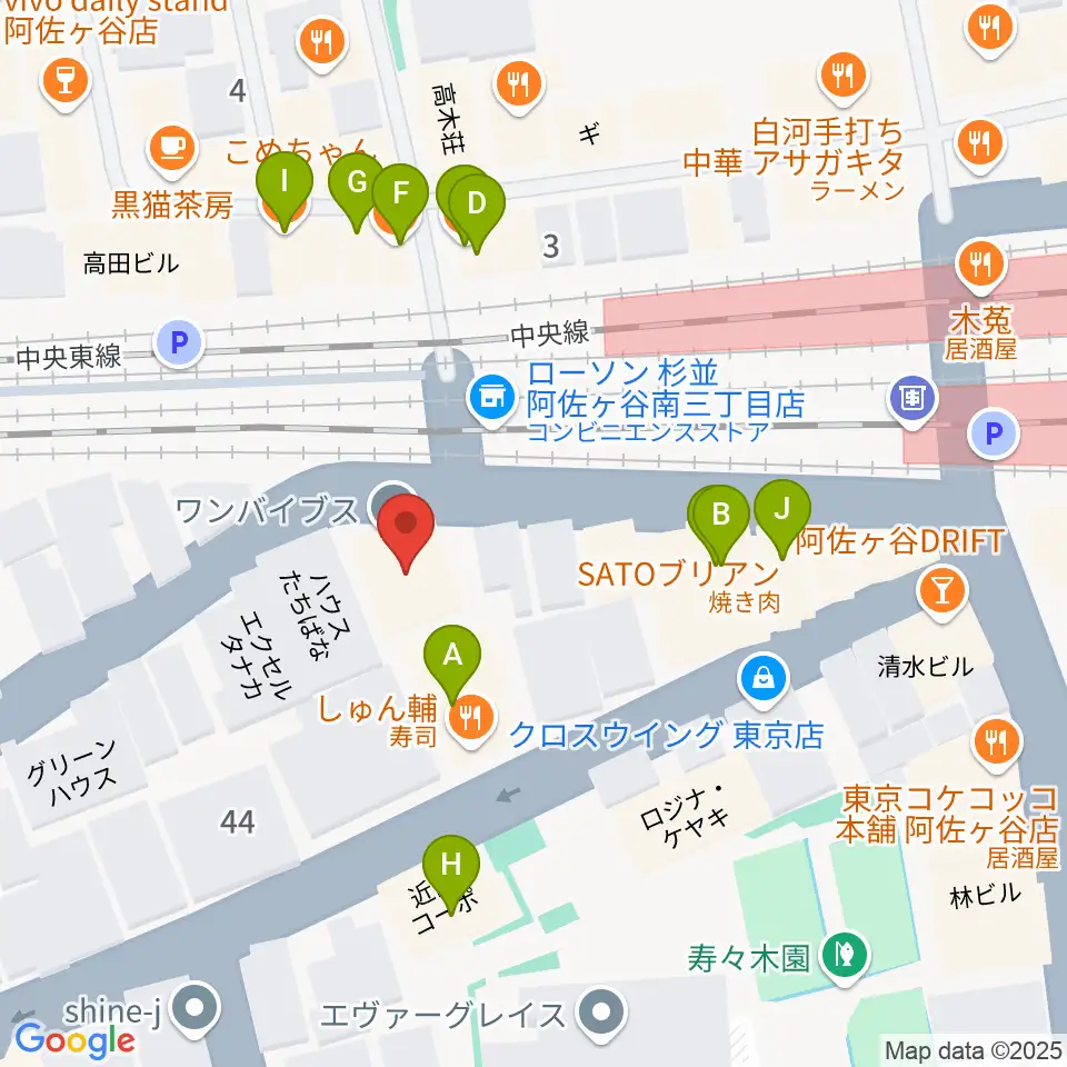ONE VIBES周辺のファミレス・ファーストフード一覧地図