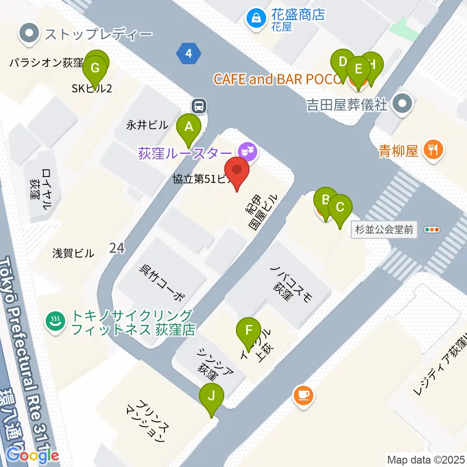 荻窪ルースター周辺のファミレス・ファーストフード一覧地図