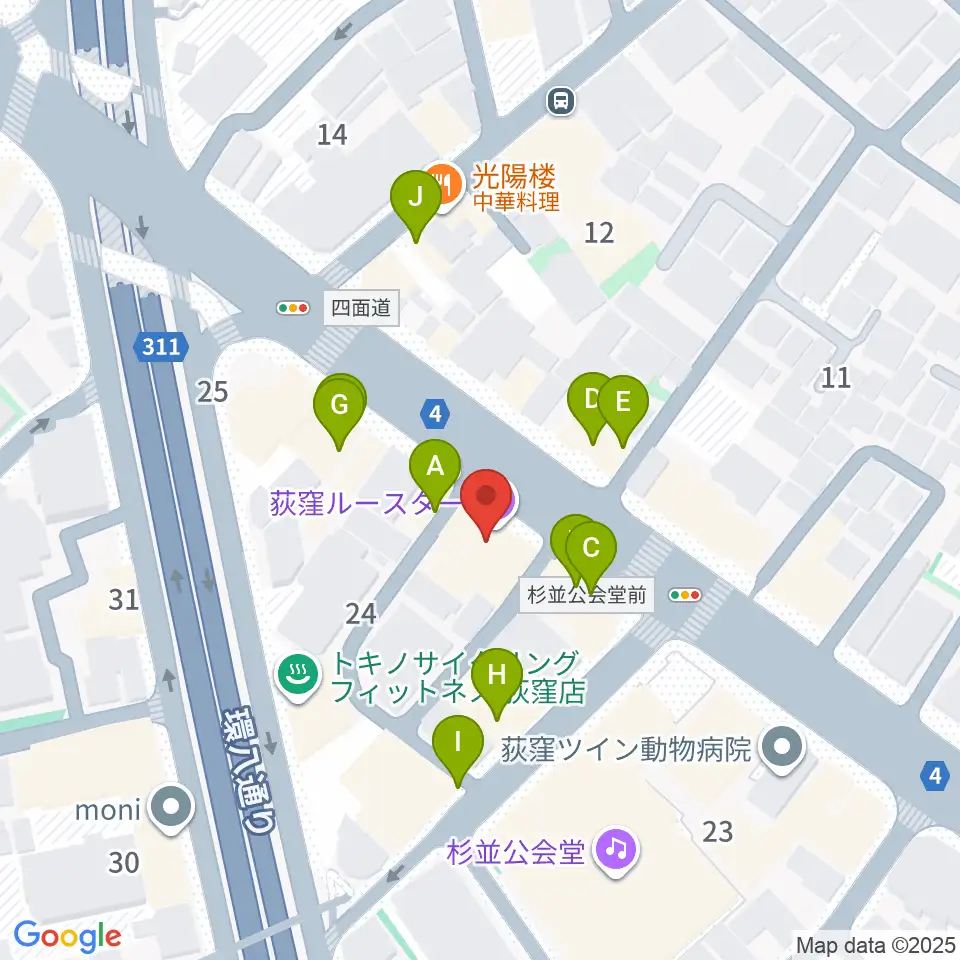 荻窪ルースター周辺のファミレス・ファーストフード一覧地図