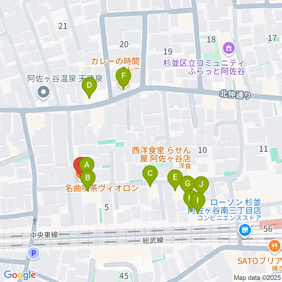 名曲喫茶ヴィオロン周辺のファミレス・ファーストフード一覧地図
