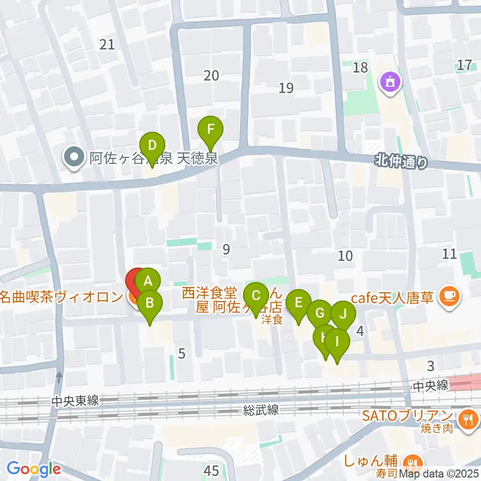 名曲喫茶ヴィオロン周辺のファミレス・ファーストフード一覧地図