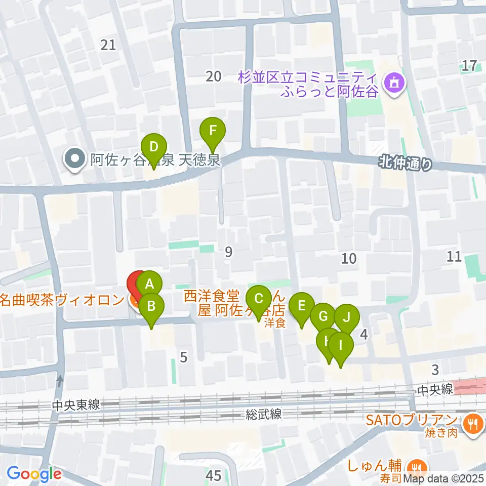 名曲喫茶ヴィオロン周辺のファミレス・ファーストフード一覧地図