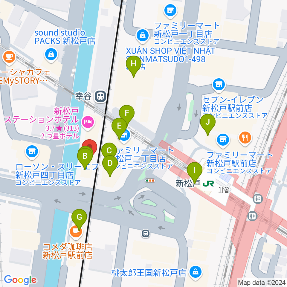 新松戸FIREBIRD周辺のファミレス・ファーストフード一覧地図