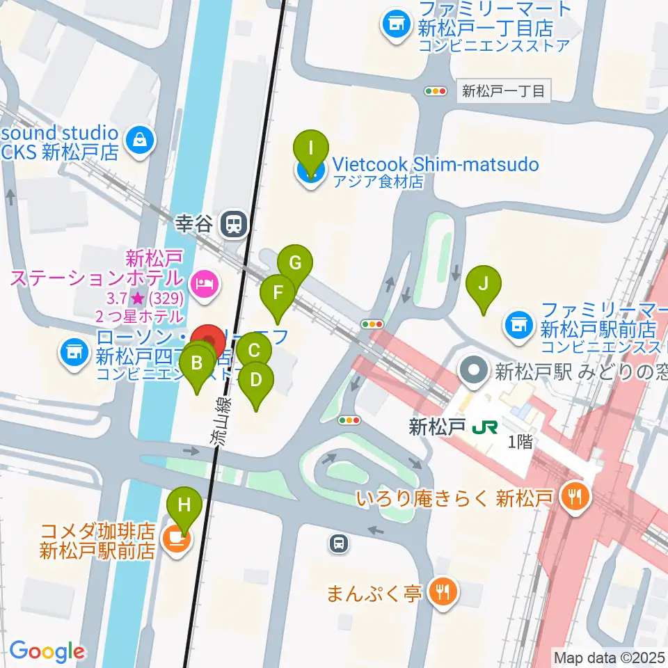 新松戸FIREBIRD周辺のファミレス・ファーストフード一覧地図