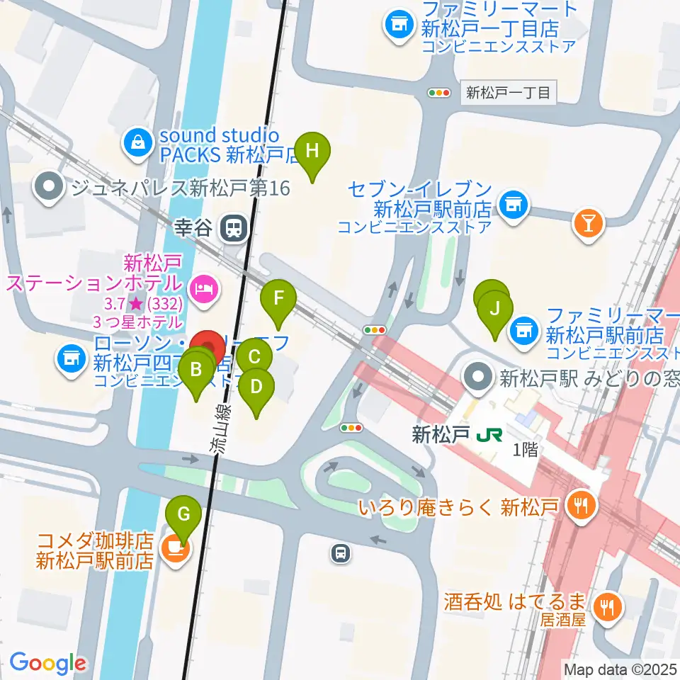 新松戸FIREBIRD周辺のファミレス・ファーストフード一覧地図