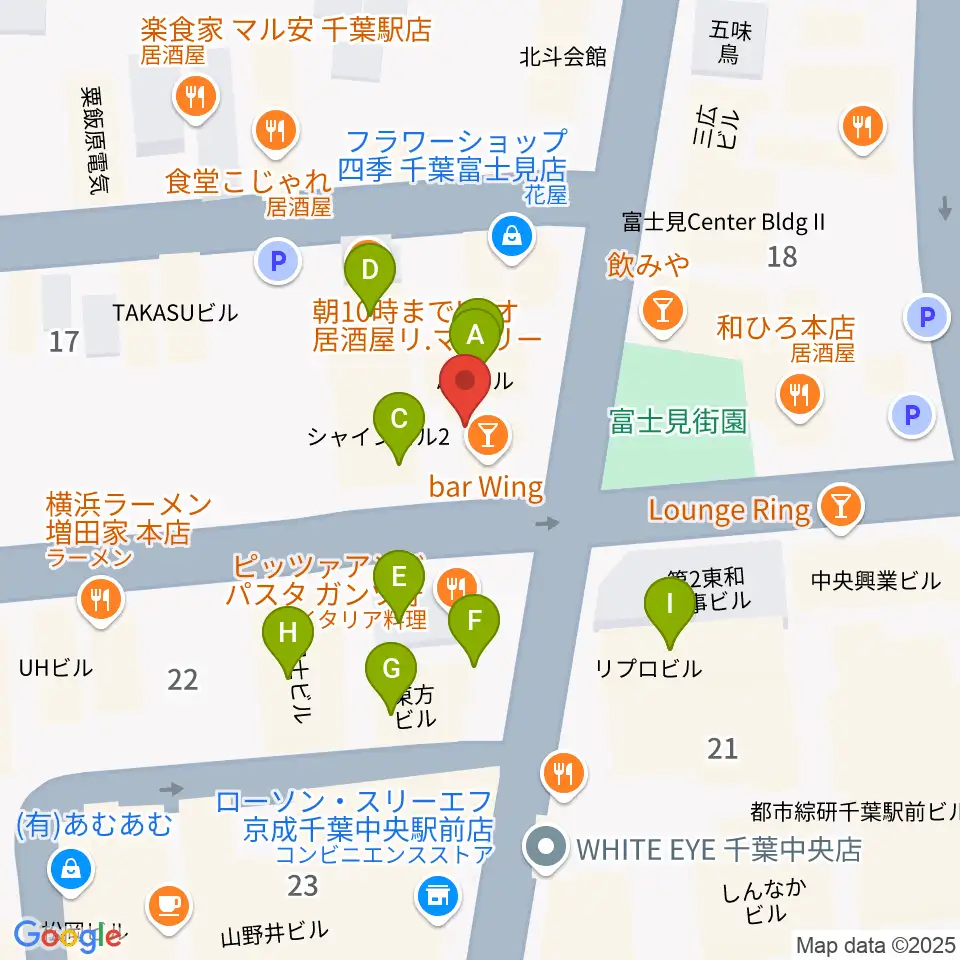 エイティワンクラブ周辺のファミレス・ファーストフード一覧地図
