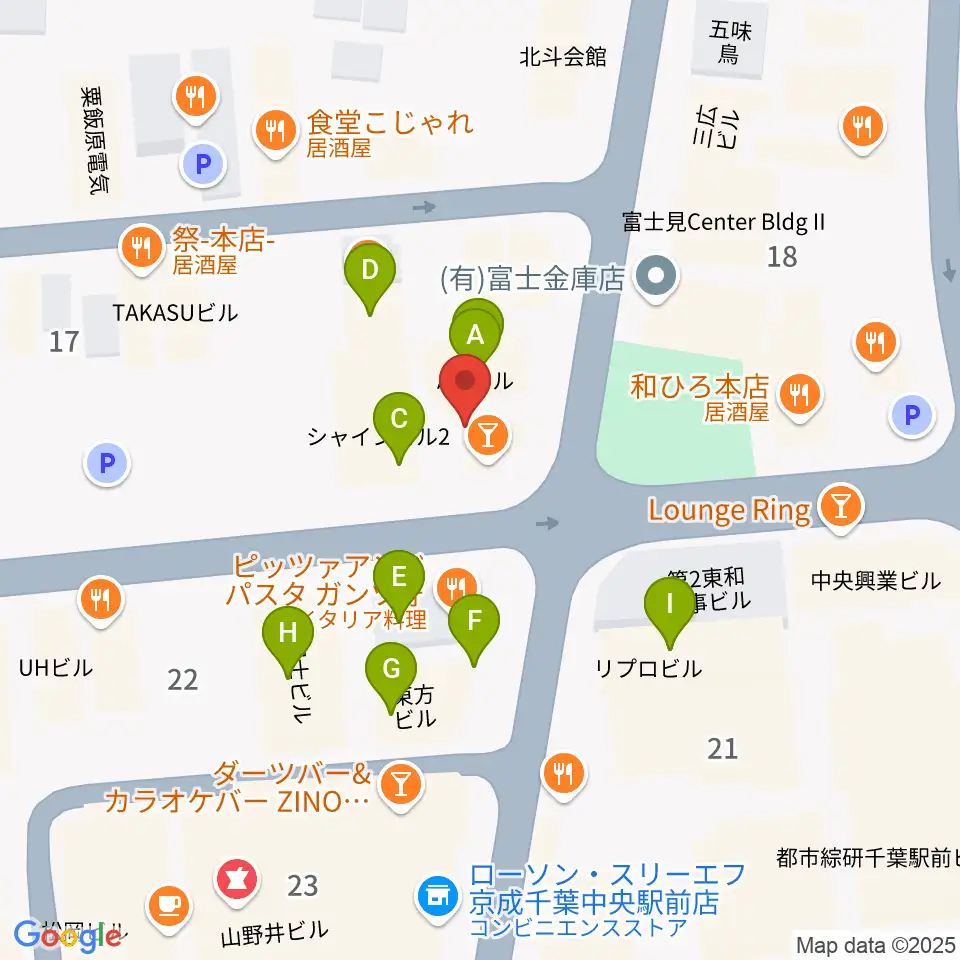 エイティワンクラブ周辺のファミレス・ファーストフード一覧地図