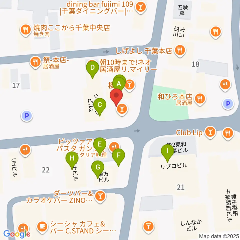 エイティワンクラブ周辺のファミレス・ファーストフード一覧地図