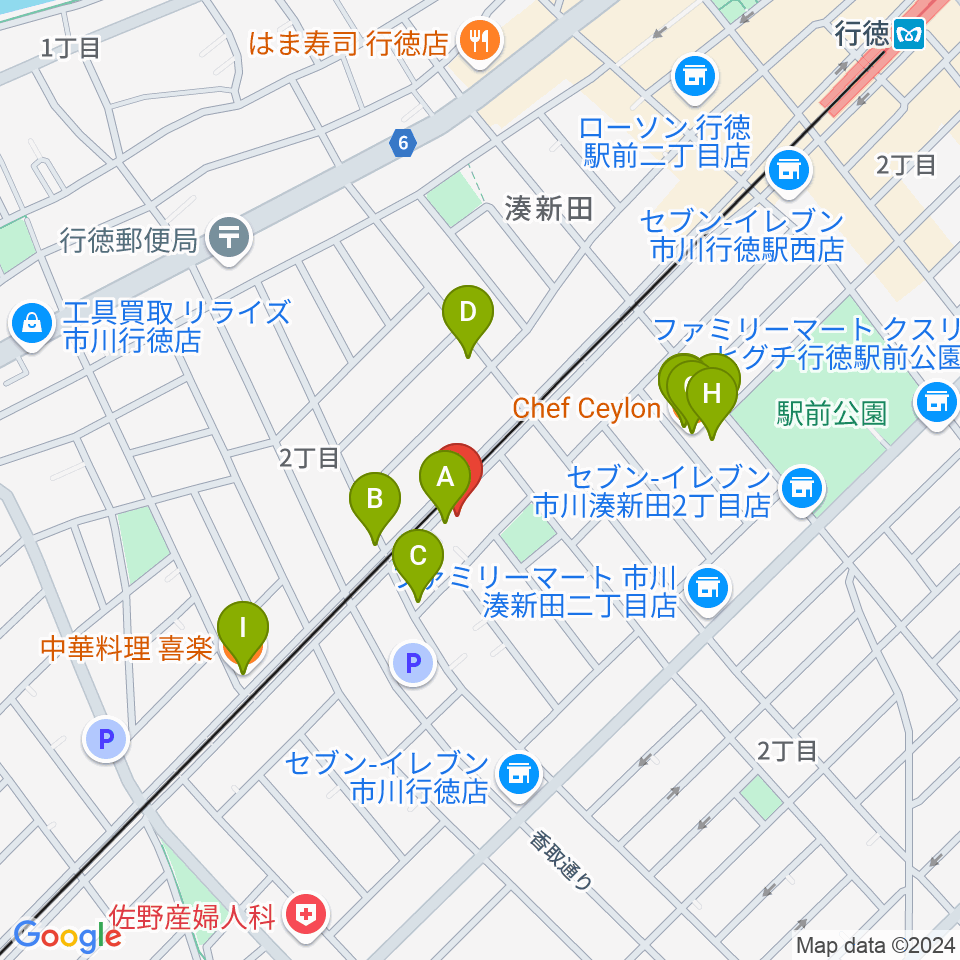 ホットハウス周辺のファミレス・ファーストフード一覧地図