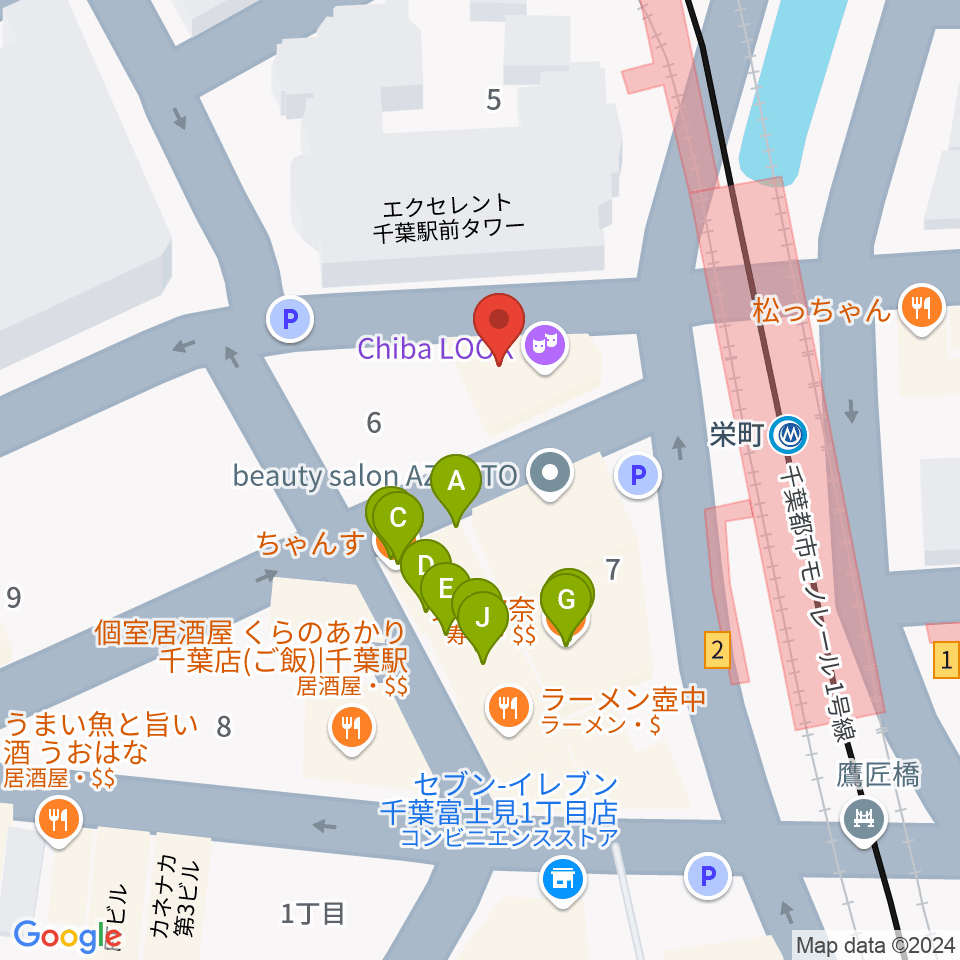 千葉LOOK周辺のファミレス・ファーストフード一覧地図