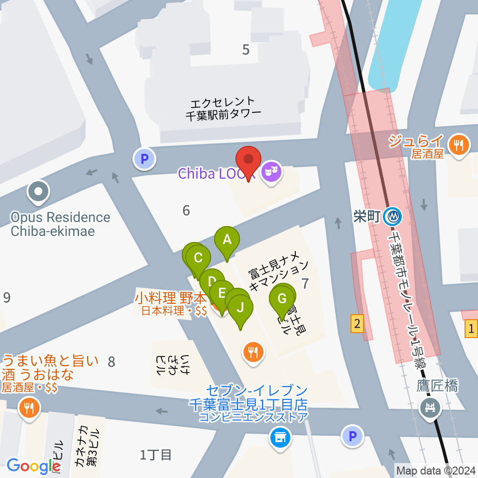 千葉LOOK周辺のファミレス・ファーストフード一覧地図