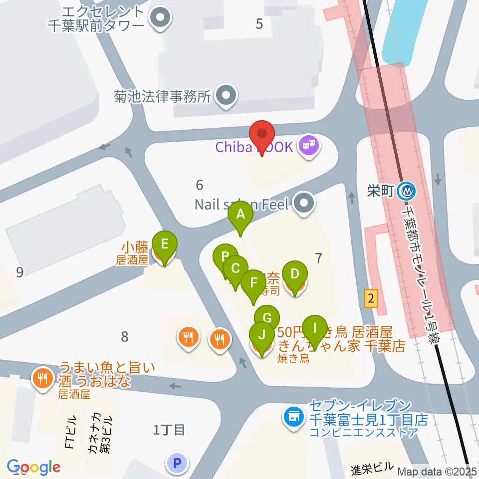 千葉LOOK周辺のファミレス・ファーストフード一覧地図