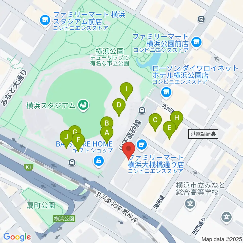 横浜セブンスアベニュー周辺のファミレス・ファーストフード一覧地図