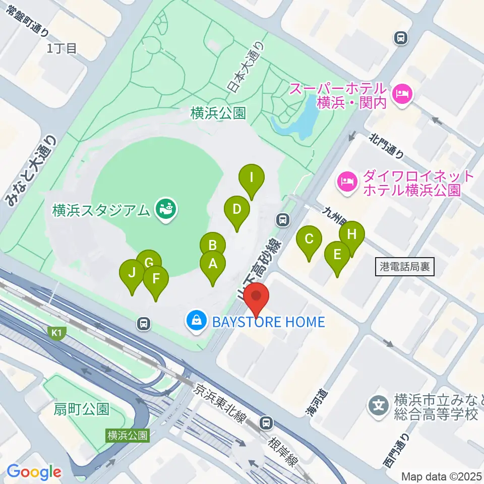 横浜セブンスアベニュー周辺のファミレス・ファーストフード一覧地図