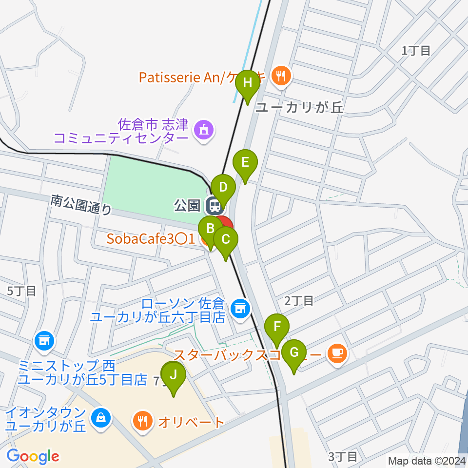 ユーカリが丘ヴァンガード周辺のファミレス・ファーストフード一覧地図