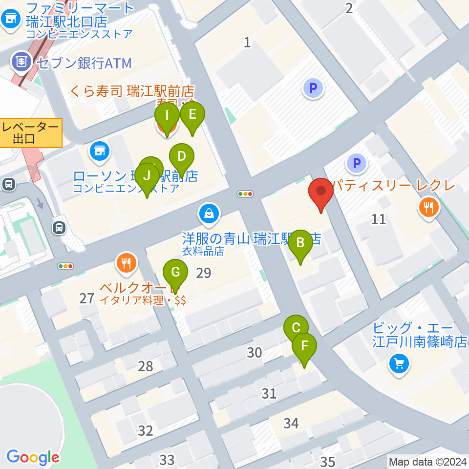 瑞江HOTコロッケ周辺のファミレス・ファーストフード一覧地図