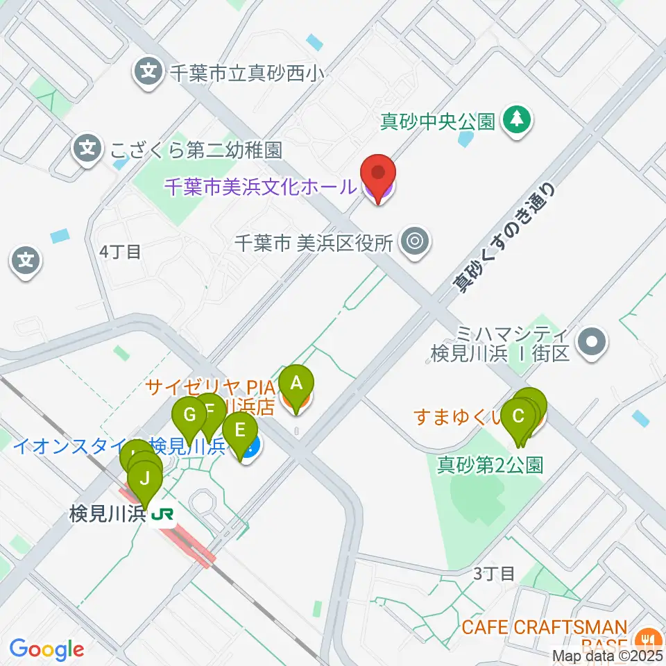 千葉市美浜文化ホール周辺のファミレス・ファーストフード一覧地図