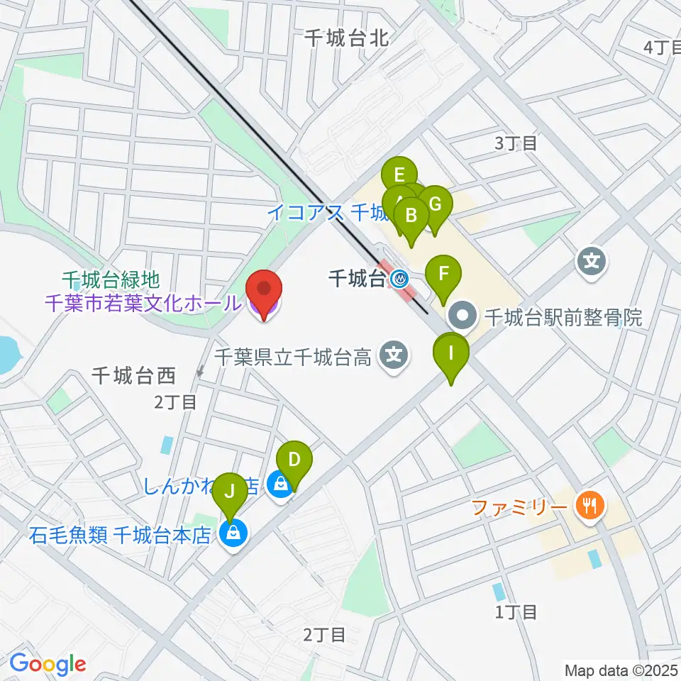 千葉市若葉文化ホール周辺のファミレス・ファーストフード一覧地図