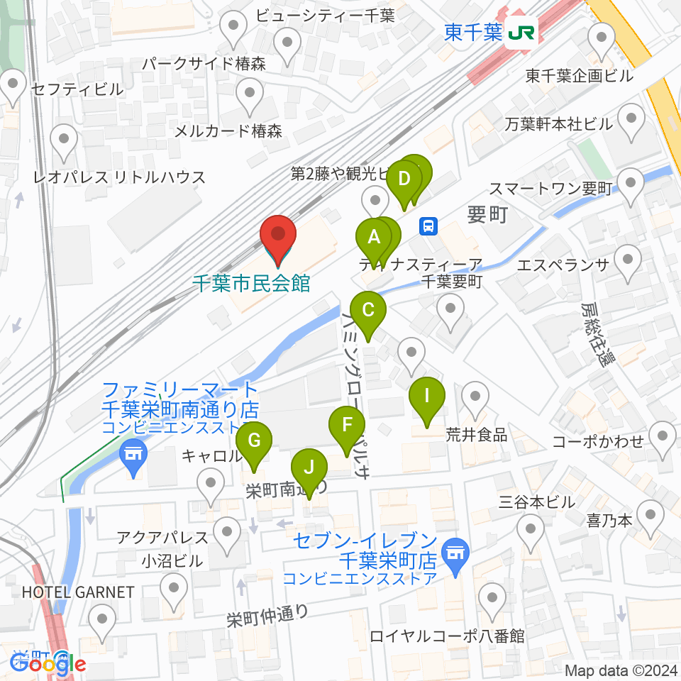 千葉市民会館周辺のファミレス・ファーストフード一覧地図