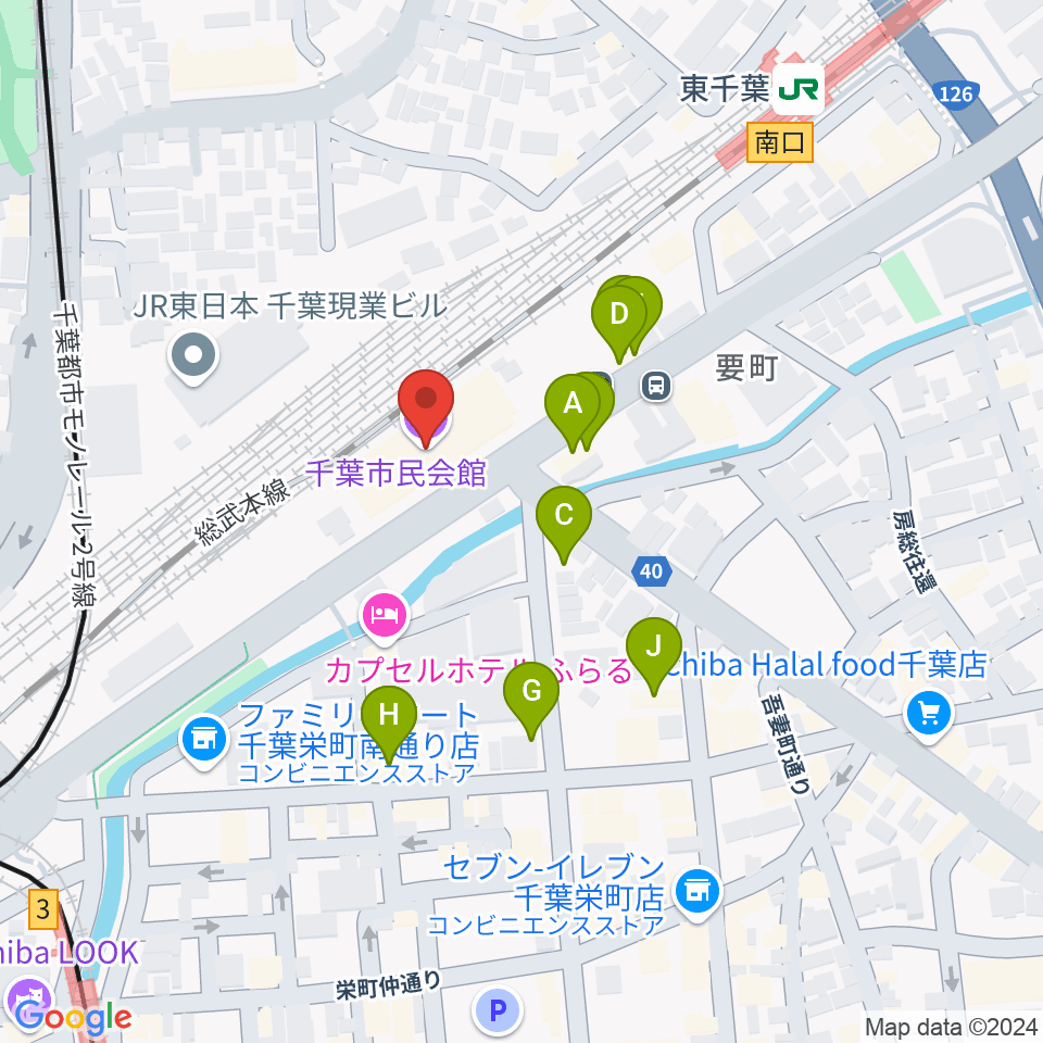 千葉市民会館周辺のファミレス・ファーストフード一覧地図