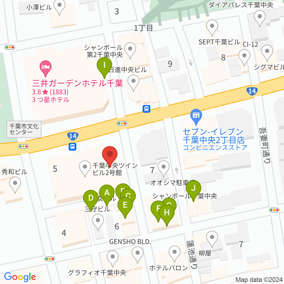 千葉市文化センター周辺のファミレス・ファーストフード一覧地図