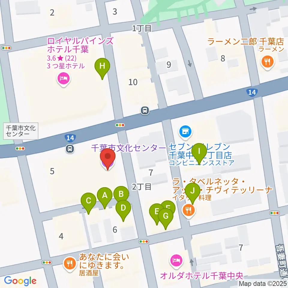 千葉市文化センター周辺のファミレス・ファーストフード一覧地図