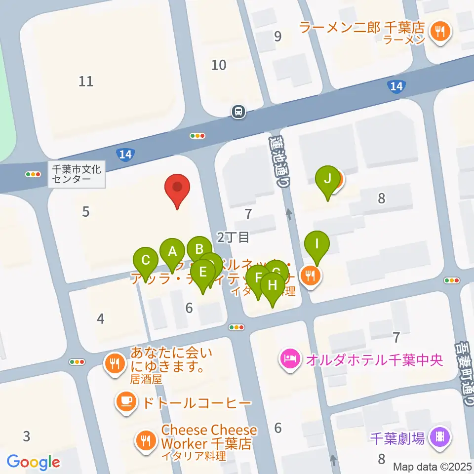 千葉市文化センター周辺のファミレス・ファーストフード一覧地図