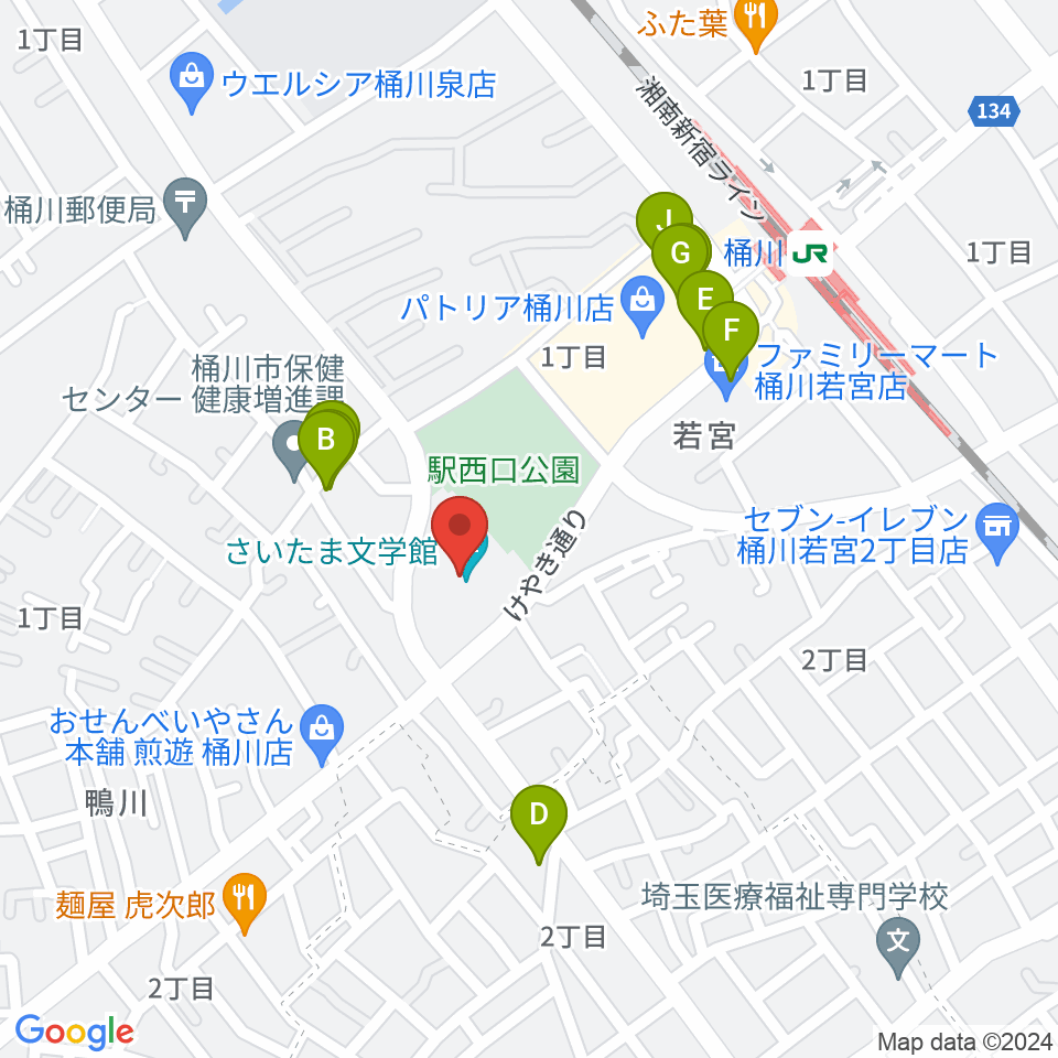 響の森 桶川市民ホール周辺のファミレス・ファーストフード一覧地図