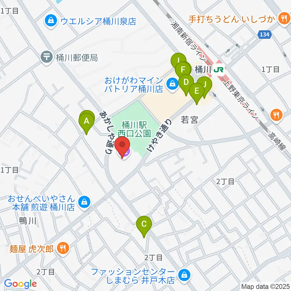 響の森 桶川市民ホール周辺のファミレス・ファーストフード一覧地図