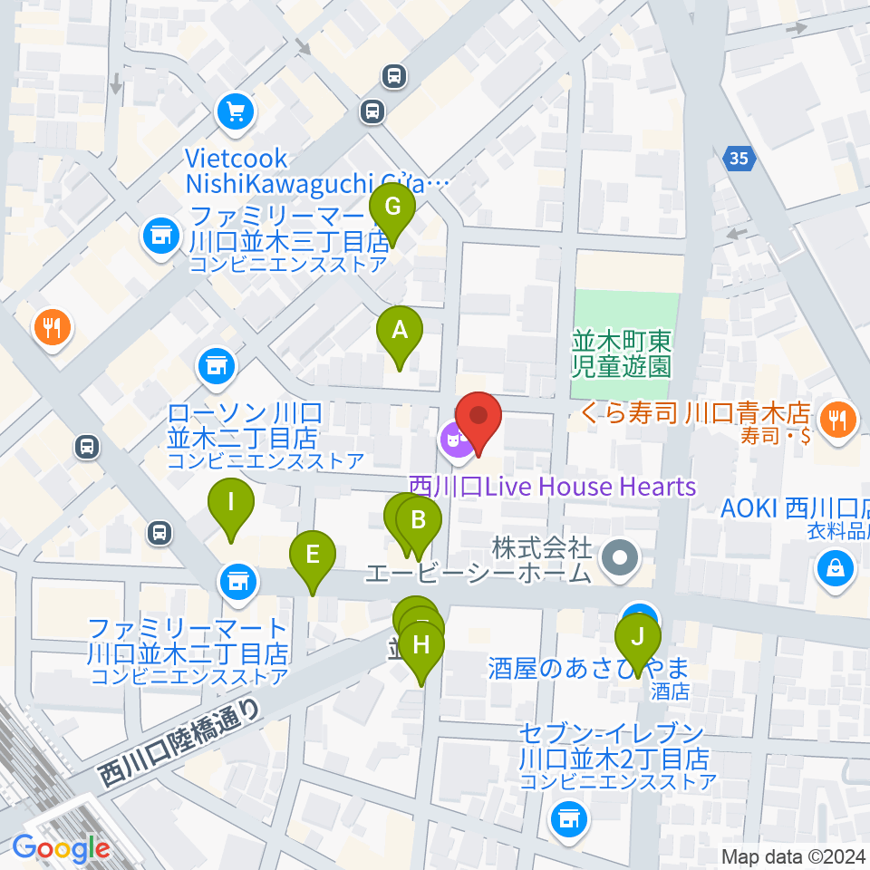 西川口Hearts周辺のファミレス・ファーストフード一覧地図