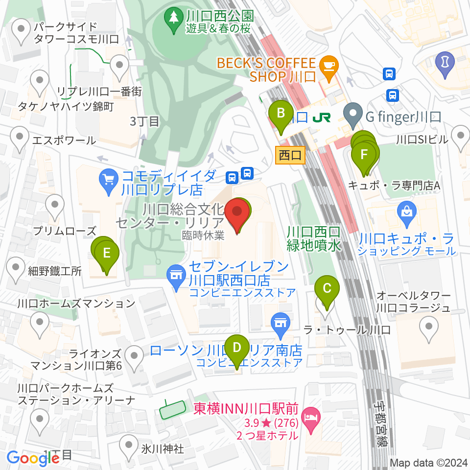川口総合文化センター・リリア周辺のファミレス・ファーストフード一覧地図
