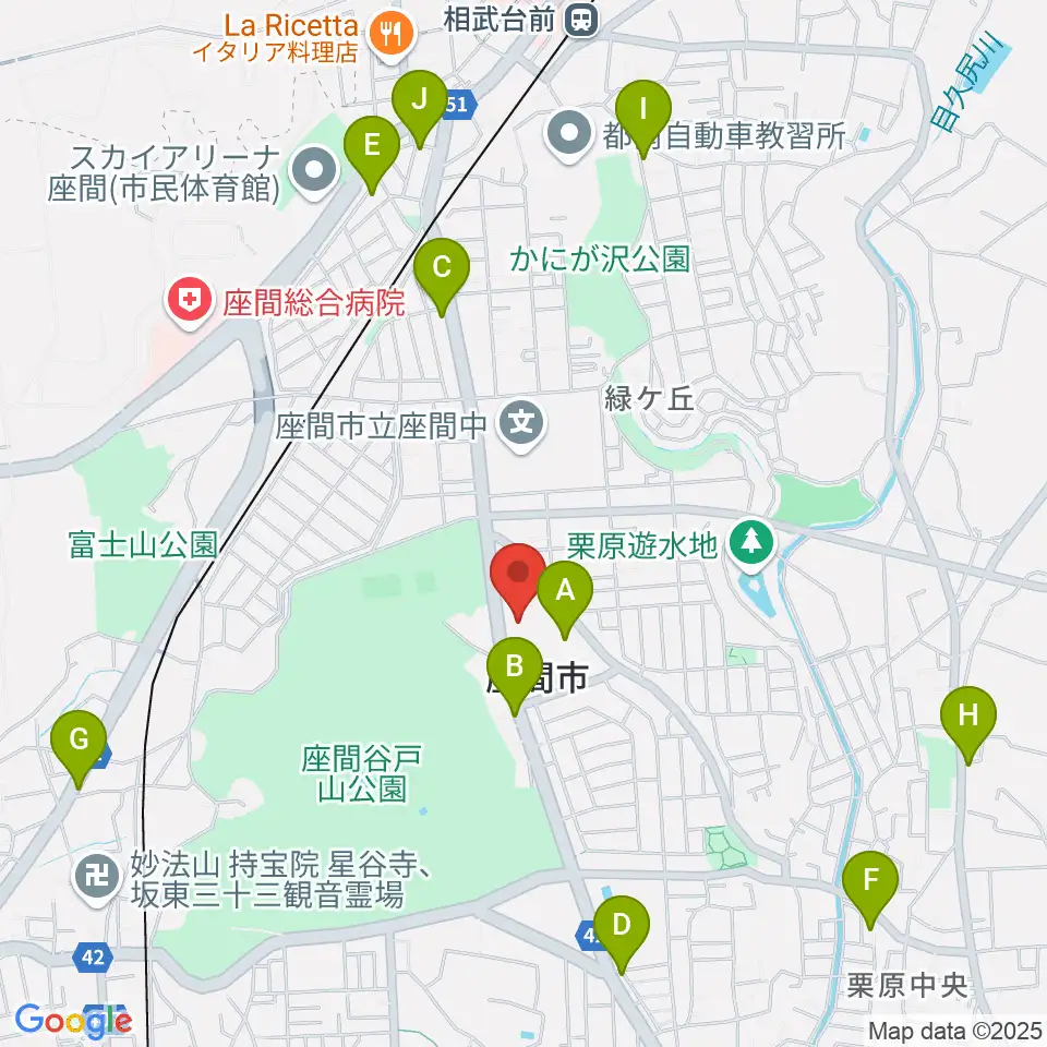 ハーモニーホール座間周辺のファミレス・ファーストフード一覧地図