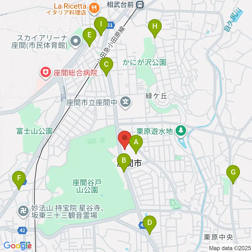 ハーモニーホール座間周辺のファミレス・ファーストフード一覧地図