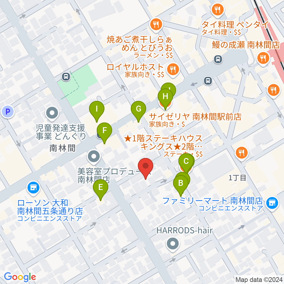 南林間ハイダウェイ周辺のファミレス・ファーストフード一覧地図