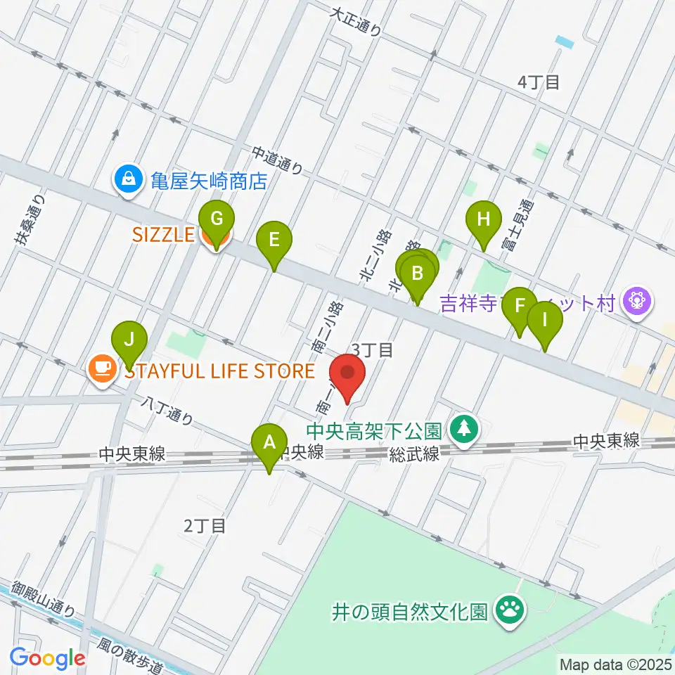 吉祥寺 江戸前レコーディングス周辺のファミレス・ファーストフード一覧地図