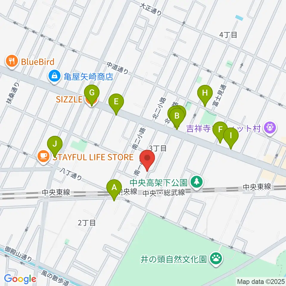 吉祥寺 江戸前レコーディングス周辺のファミレス・ファーストフード一覧地図