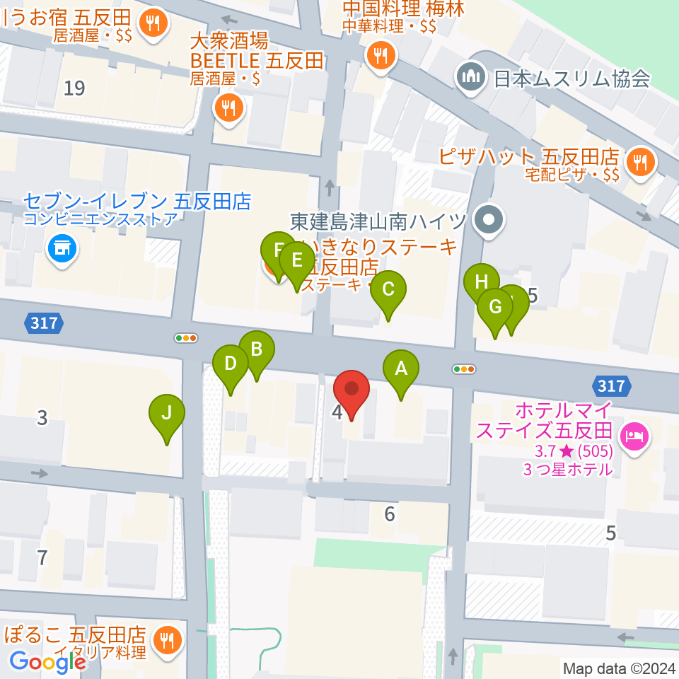 山口綾規スタジオ周辺のファミレス・ファーストフード一覧地図