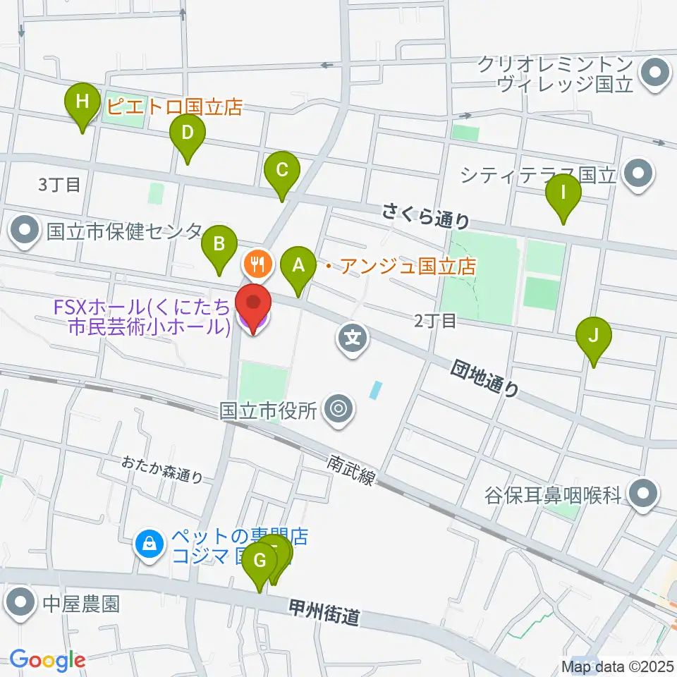 FSXホール周辺のファミレス・ファーストフード一覧地図