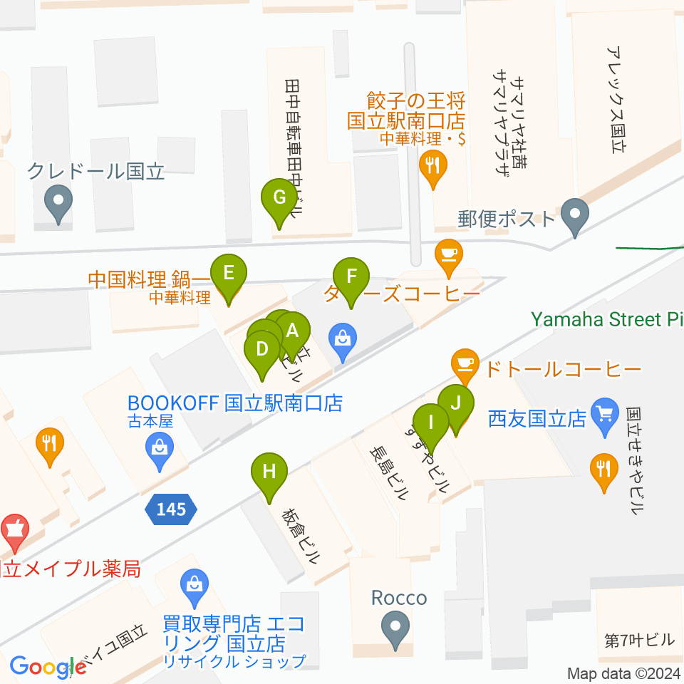 国立NO TRUNKS周辺のファミレス・ファーストフード一覧地図