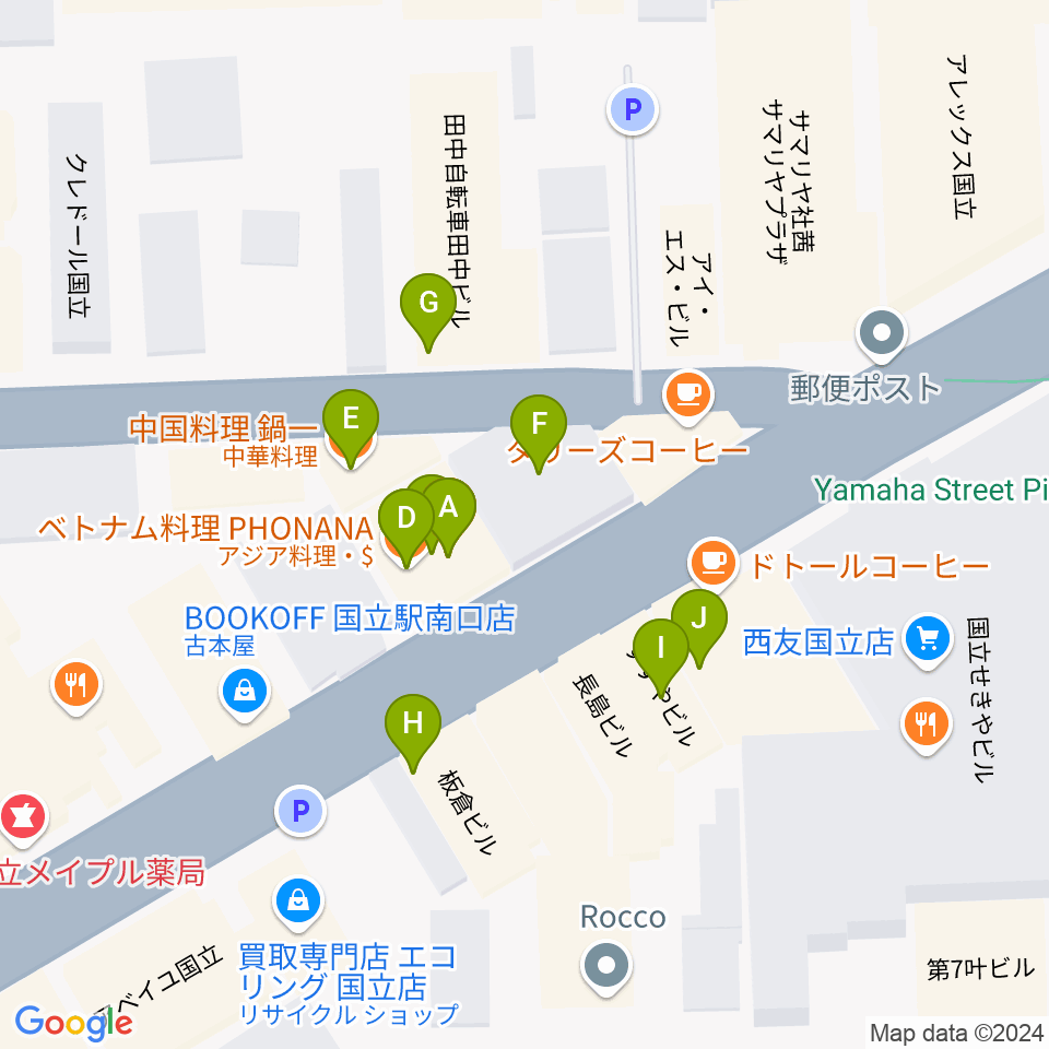 国立NO TRUNKS周辺のファミレス・ファーストフード一覧地図