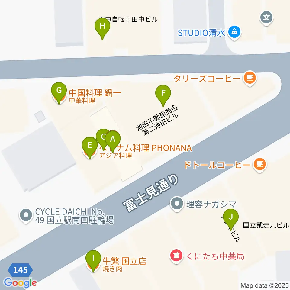 国立NO TRUNKS周辺のファミレス・ファーストフード一覧地図
