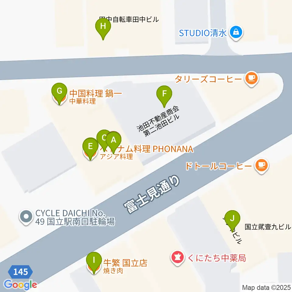 国立NO TRUNKS周辺のファミレス・ファーストフード一覧地図