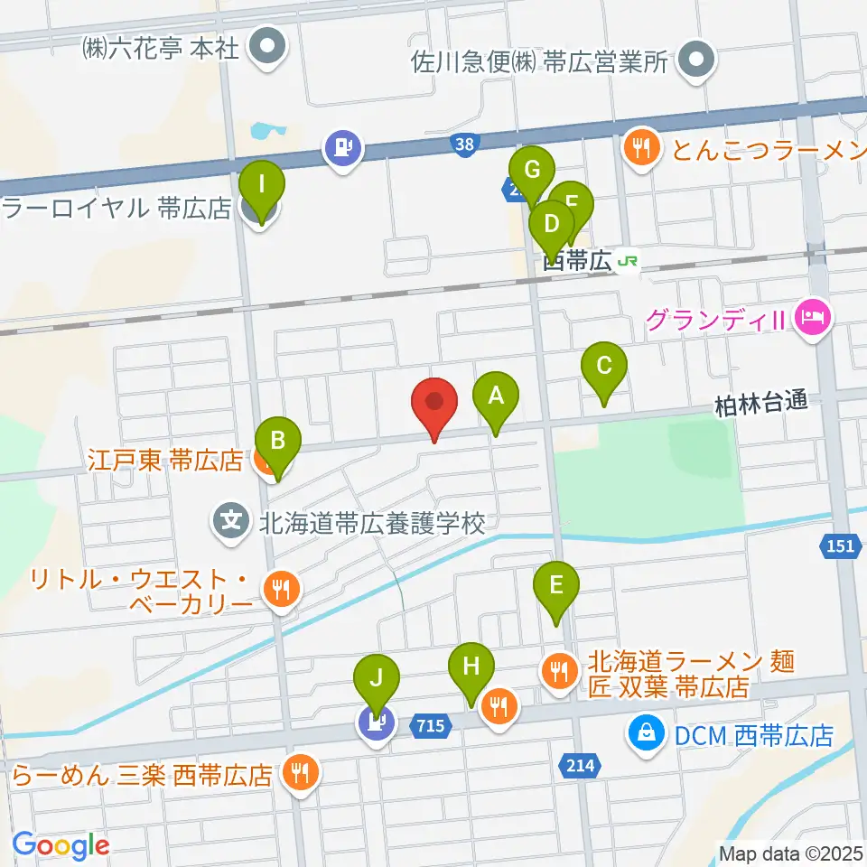 平井音楽事務所 十勝帯広の音楽教室周辺のファミレス・ファーストフード一覧地図