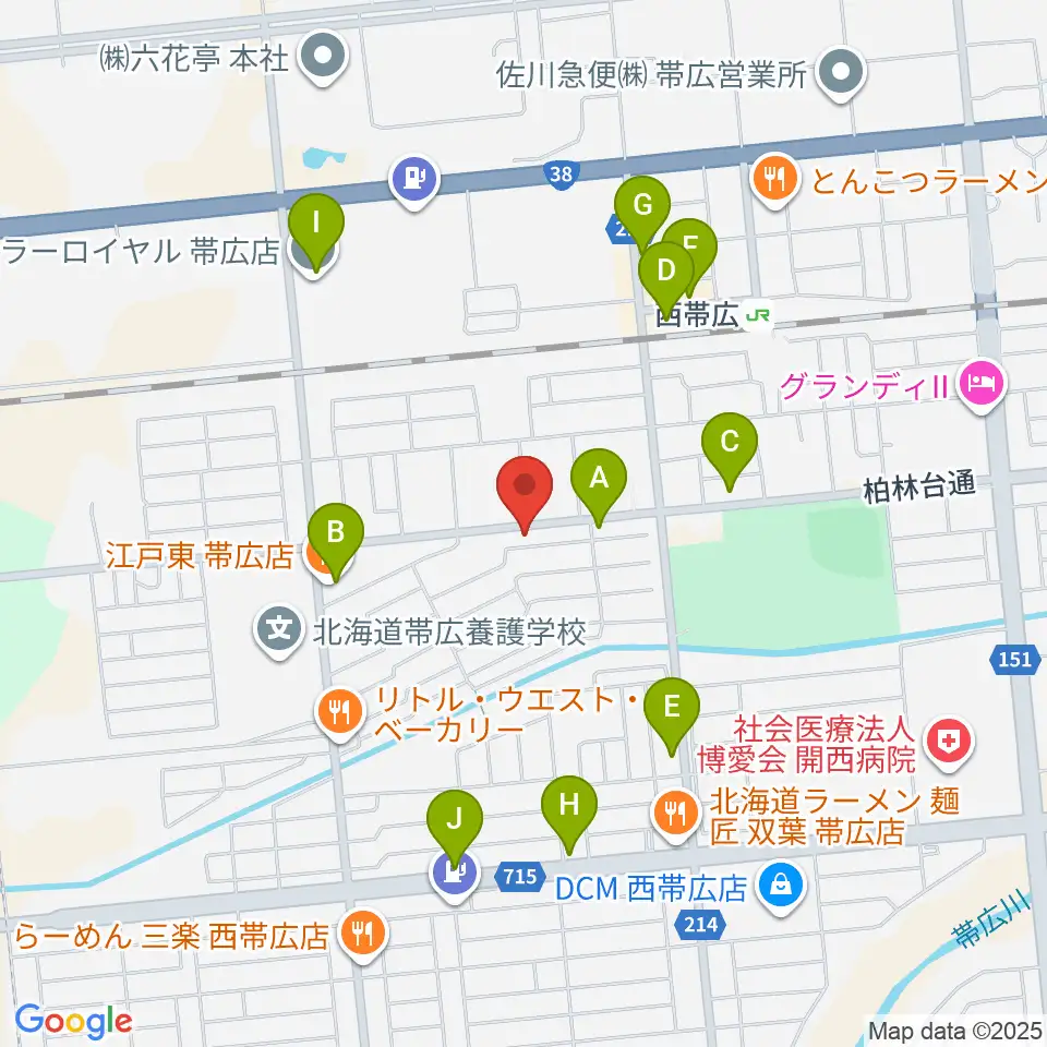 平井音楽事務所 十勝帯広の音楽教室周辺のファミレス・ファーストフード一覧地図