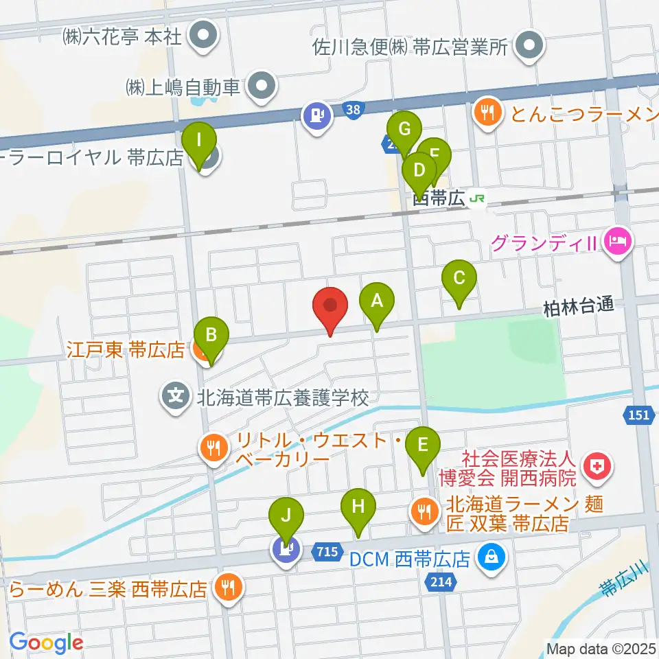 平井音楽事務所 十勝帯広の音楽教室周辺のファミレス・ファーストフード一覧地図