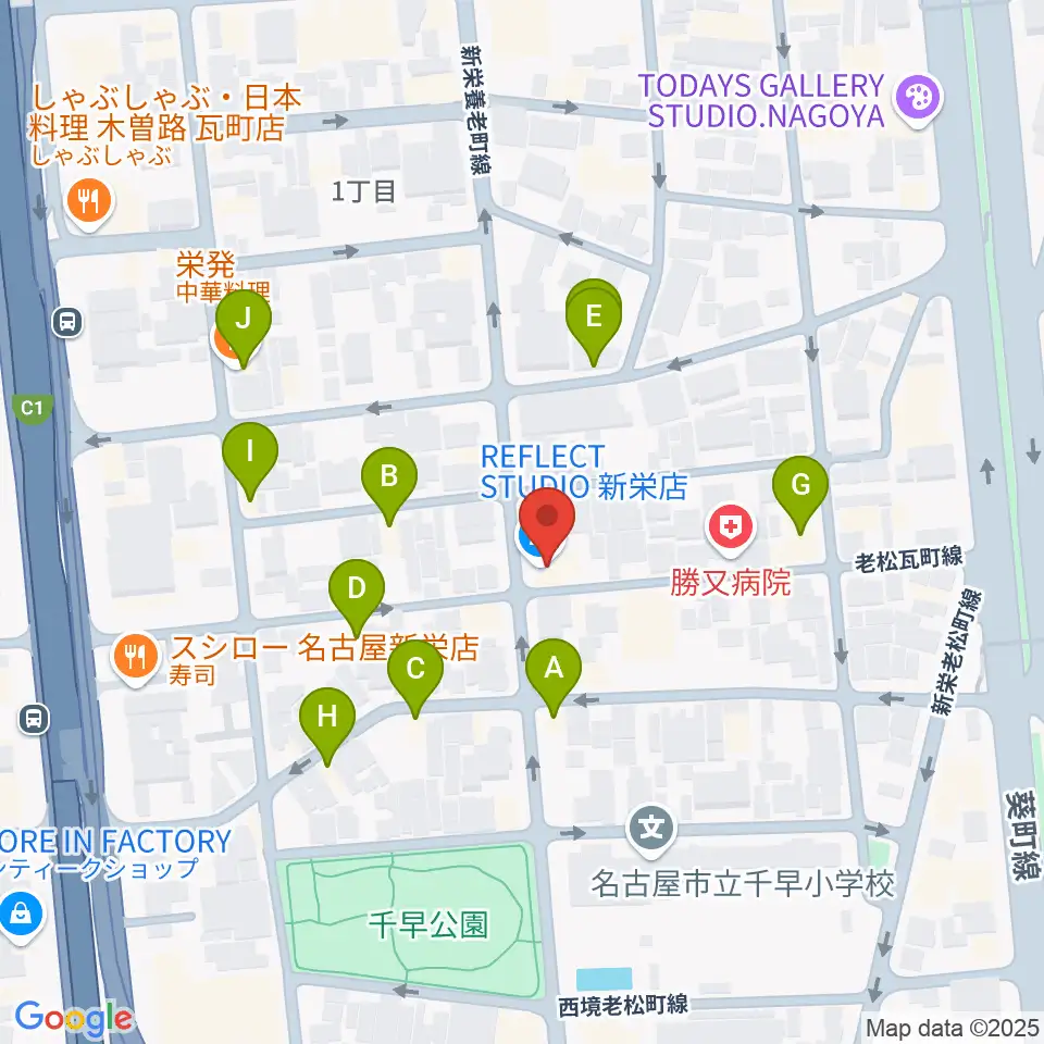 リフレクトスタジオ新栄店周辺のファミレス・ファーストフード一覧地図
