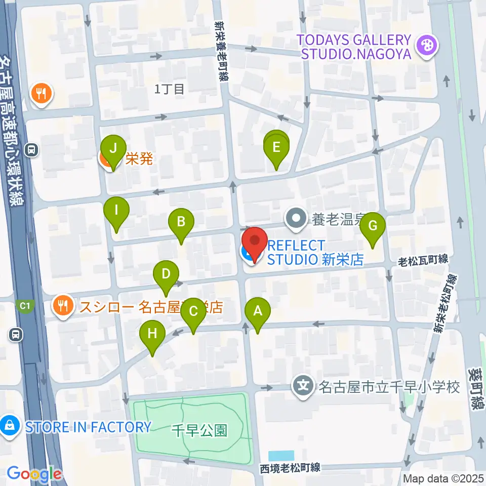 リフレクトスタジオ新栄店周辺のファミレス・ファーストフード一覧地図
