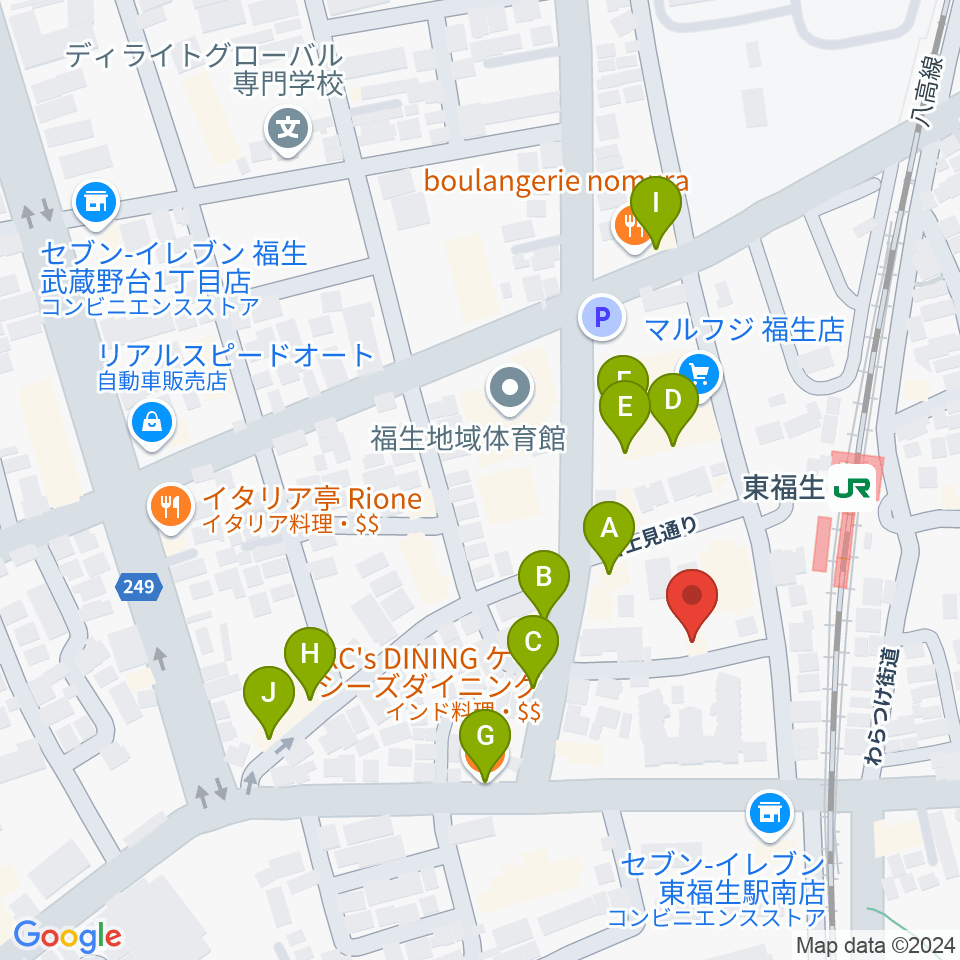 福生UZU周辺のファミレス・ファーストフード一覧地図