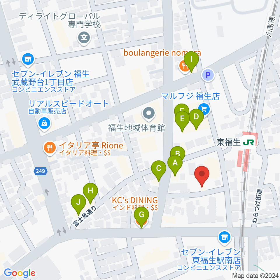 福生UZU周辺のファミレス・ファーストフード一覧地図